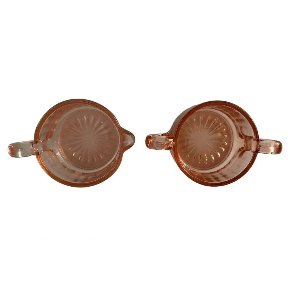 Vintage Pink Depression Glass Stacking Sugar & Creamer Set
